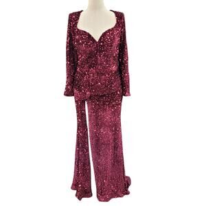 NWT Fitted Long Sleeve Sequin Gown with Leg Slit and Corset Back